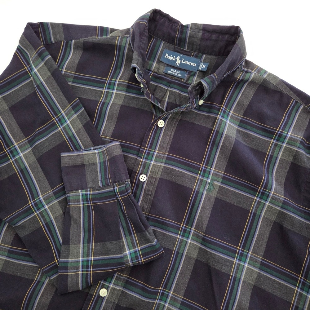Ralph Lauren Button Down Shirt Navy Blue Plaid Blake Mens Size M